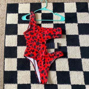 Medium/small cheetah print one-piece bathing suit.